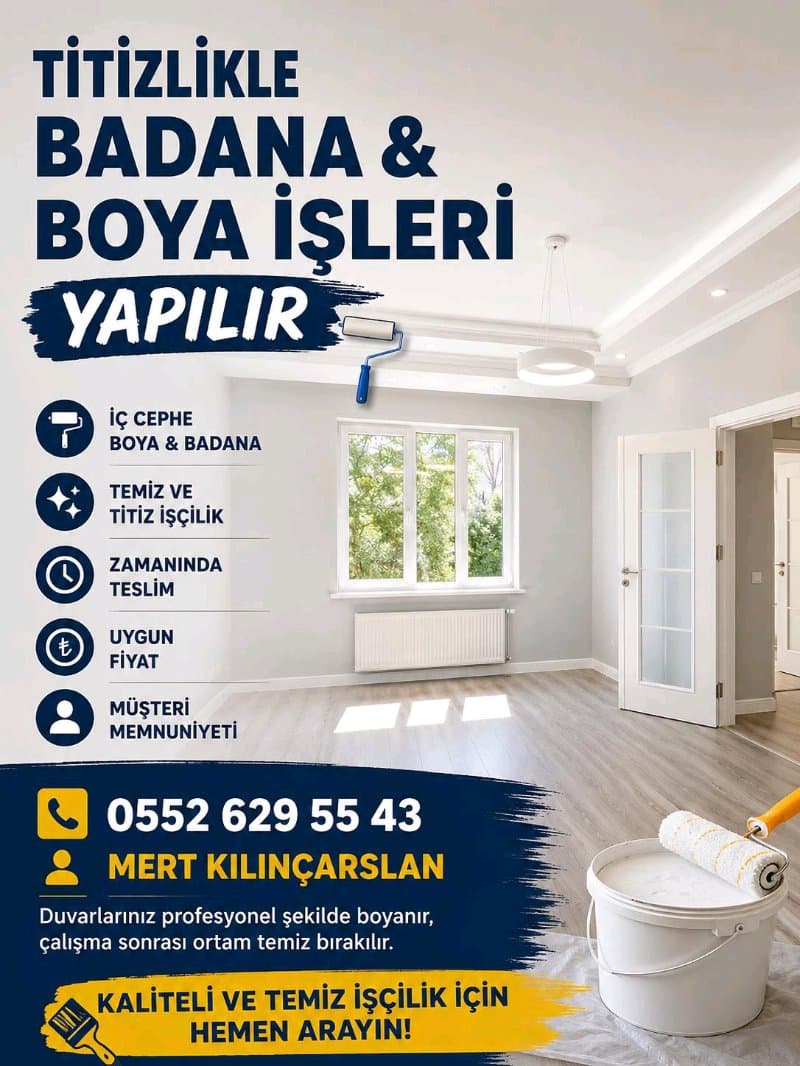 Ev Dukkan Ofis Boya Badana İşleriniz İtina İle Temiz Titiz Yapılır