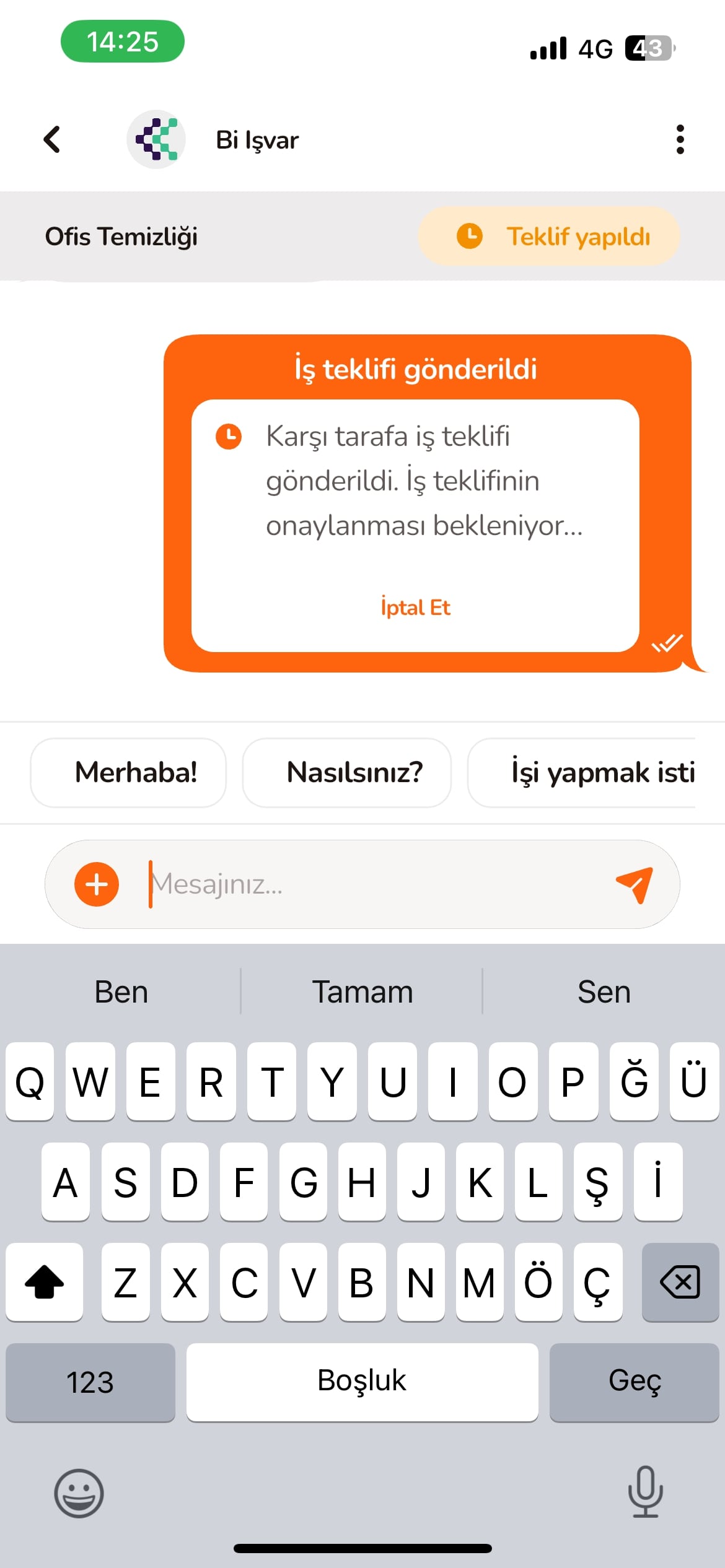 bi işveren iş teklifi gönderme