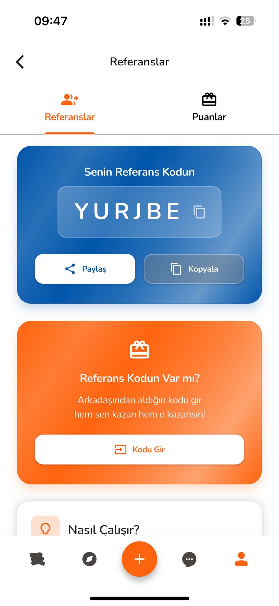 Referans kodu paylaşma sayfası